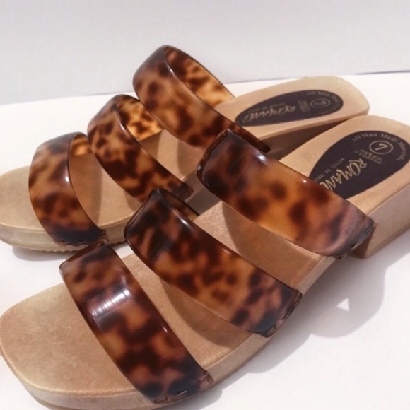 Romano Ridolfi Shoes - Tortoiseshell Wedge Mule / Clog Heeled Sandals